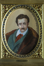 France, Pyrénées-Atlantiques (64), la côte du Pays-Basque, Hendaye, chateau d'Abbadia construit en 1870 par Eugène Viollet-le-Duc pour Antoine d'Abbadie d'Arrast, portrait d'Antoine d'Abbadie dans la chambre de Virginie