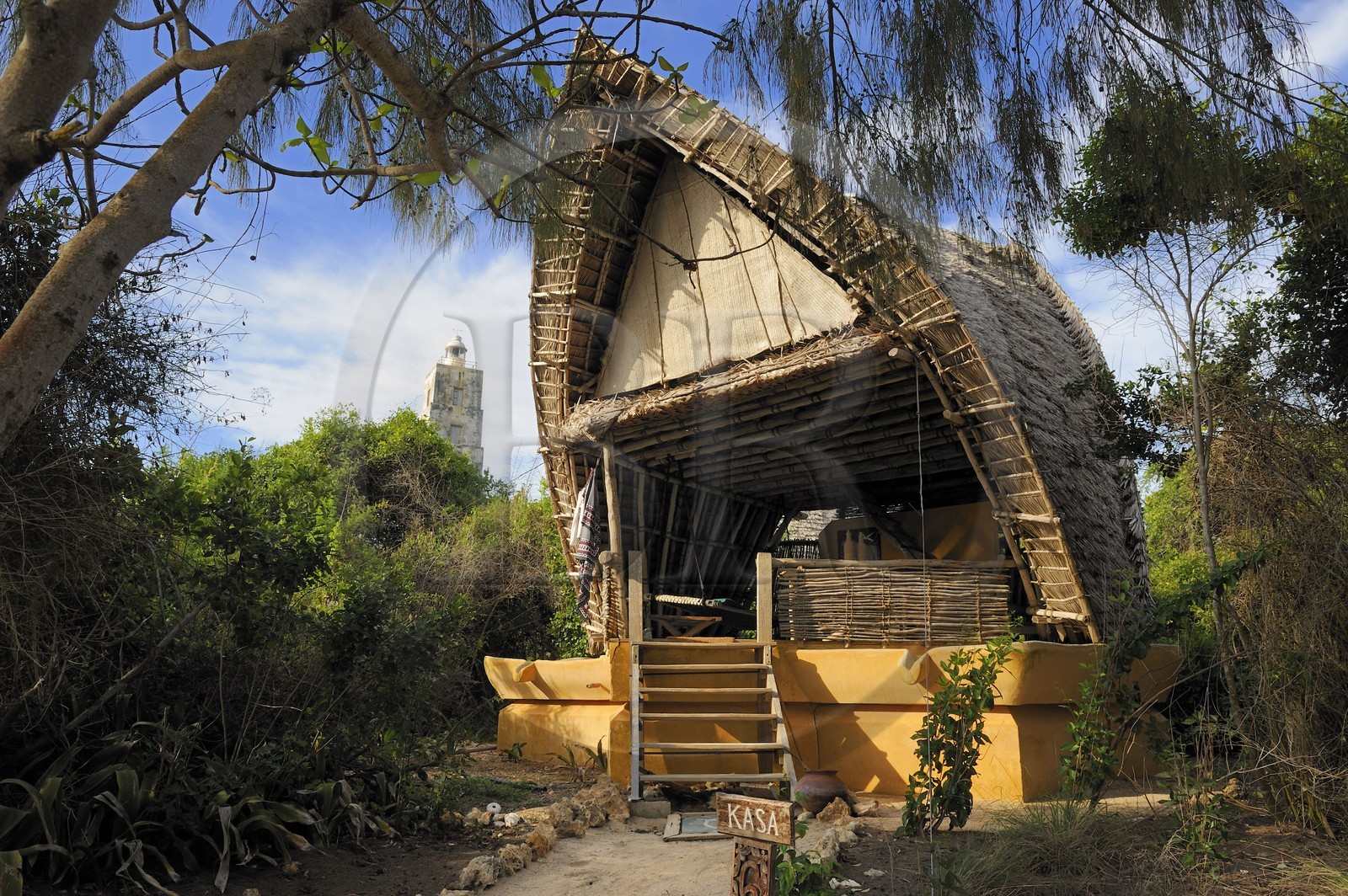 Tanzanie, archipel de Zanzibar, île de Unguja (Zanzibar), côte ouest, Eco-bungalows de la réserve naturelle de Chumbe Island Coral Park