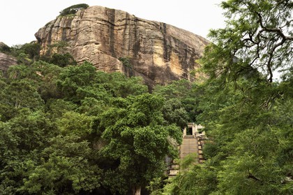 Sri Lanka, Province du Nord Ouest, le grand escalier de la forteresse de granit de Yapahuwa, éphémère capitale du pays au XIIIème siècle