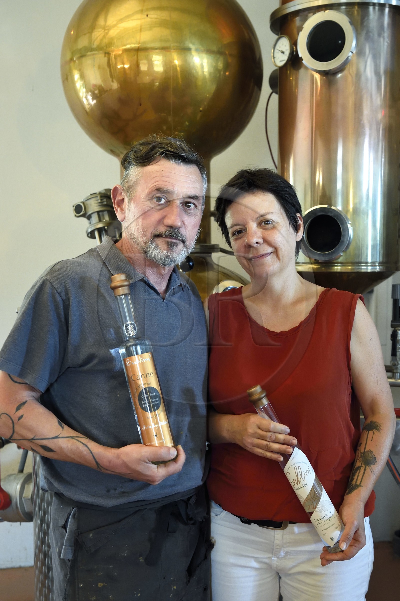 France, Ile de la Reunion, La Saline, Céline et Ludovic Maufras createur de La Part des Anges Distillation