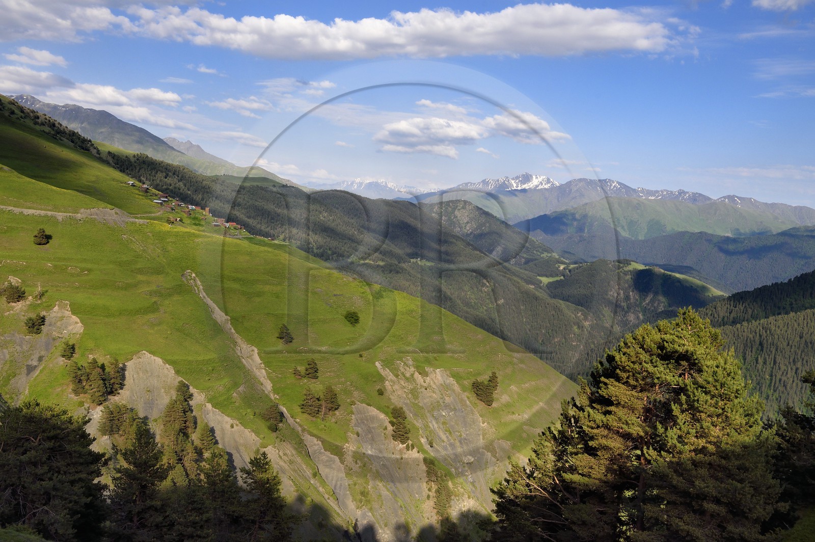 Géorgie, Kakheti, Parc national de Touchétie, le village perché de Bochorna (2345 metres) dans les gorges de Gometsari non loin de Omalo est le village habité le plus élevé du pays et l'un des plus élevés d'Europe