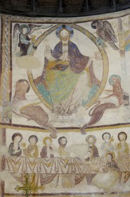 France, Loir-et-Cher (41), Saint-Jacques-des-Guérets, église romane Saint-Jacques construite au XIIème siècle, Christ en majesté