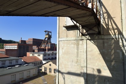 France, Moselle (57), Petite-Rosselle, le musée du carreau Wendel, chevalement et recette du puits Wendel 3 sur le carreau