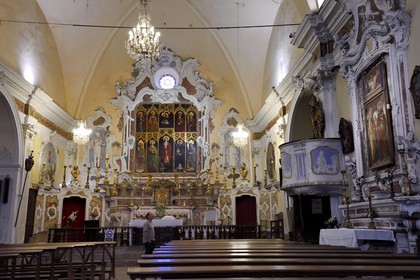 France, Alpes-Maritimes (06), Lucéram, l'église Sainte-Marguerite, le retable de Sainte-Marguerite (1498) attribué à Louis Bréa, le célèbre primitif niçois