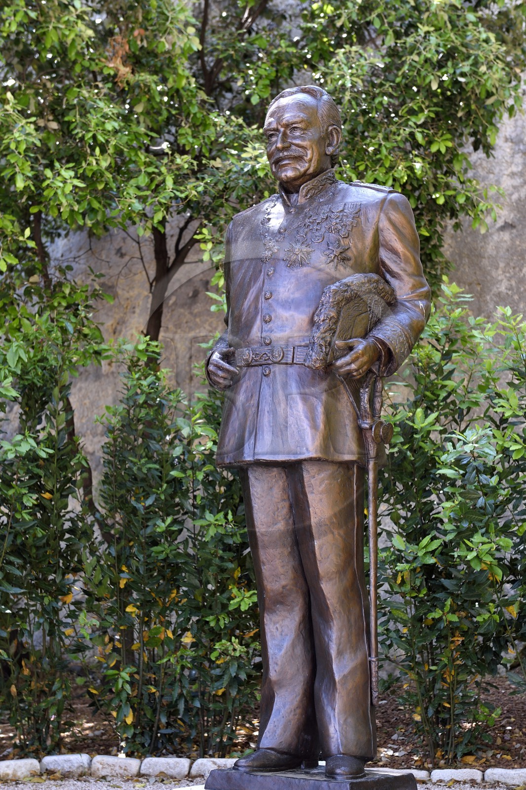 Principauté de Monaco, Monaco, la rampe de la Major qui mêne sur le Rocher, statue de SAS Prince Rainier III