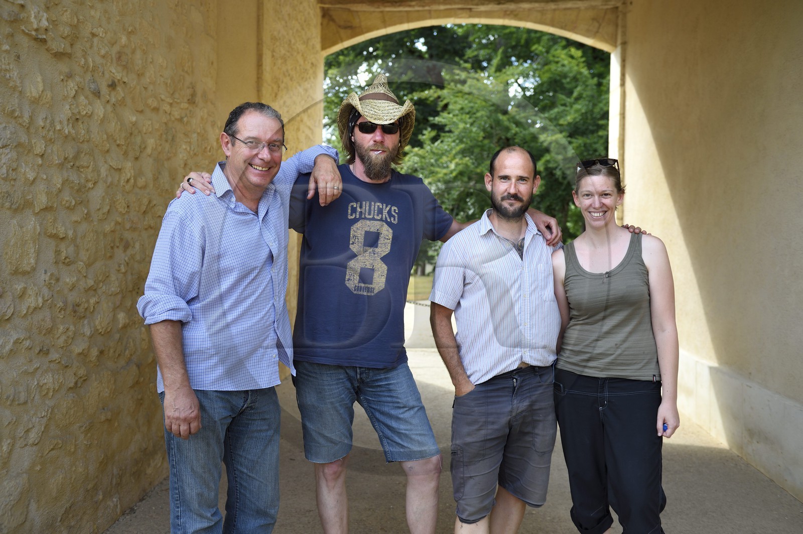 France, Dordogne (24), Périgord Noir, vallée de la Vézère, Campagne, membres de l'équipe du projet Nemo, Alain Turq, Jean-Philippe Faivre, Brad Gravina, Marie-Claire Dawson