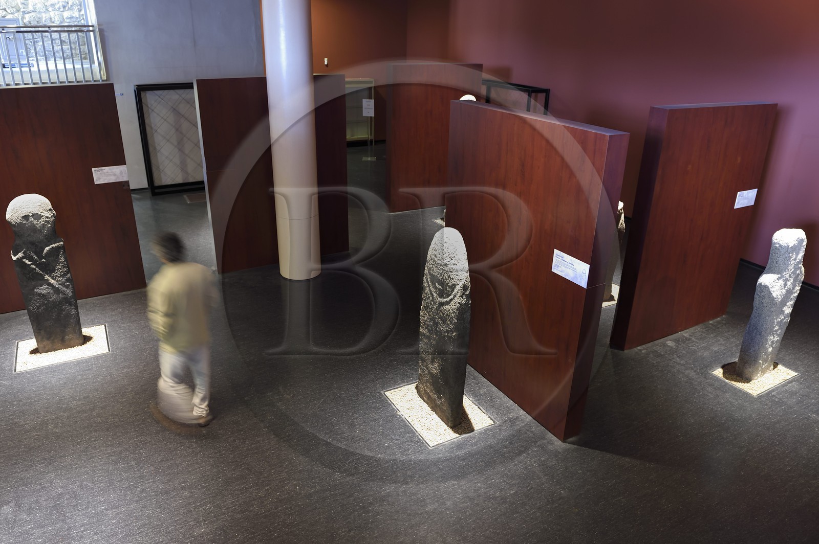 France, Corse-du-Sud (2A), Sartène, Musée de préhistoire corse et d’archéologie, statues menhirs représentant des personnages armés