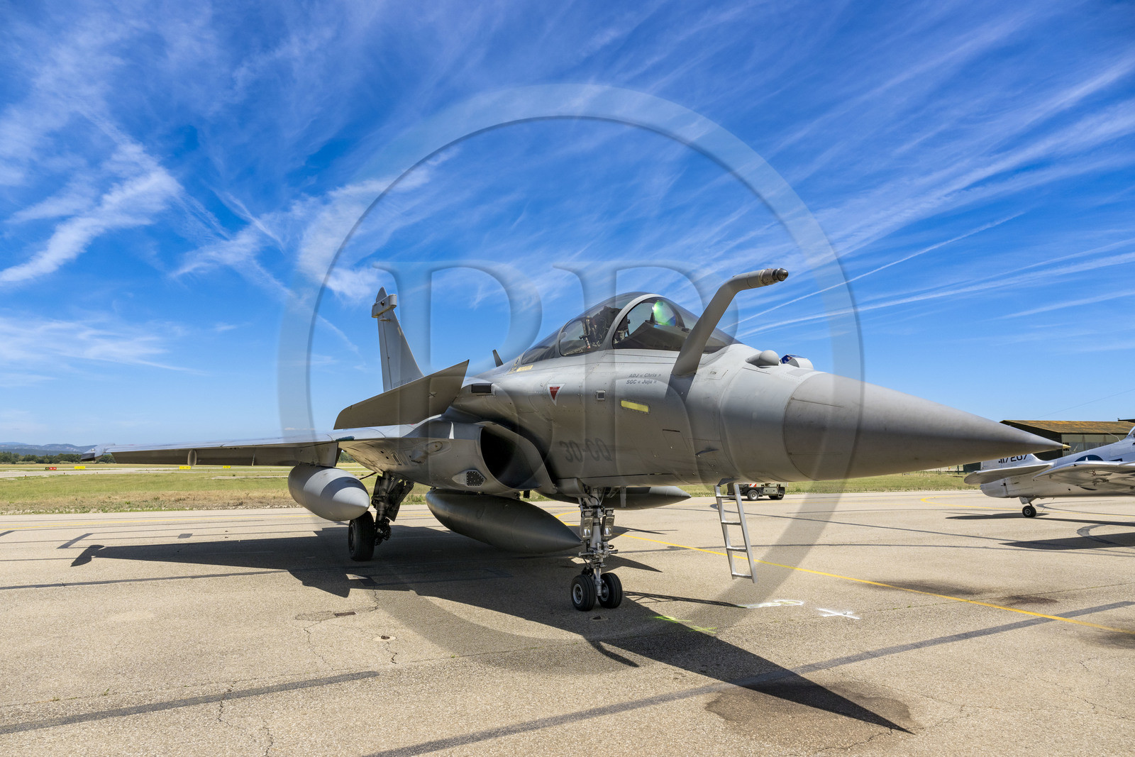 France, Bouches-du-Rhône (13), Salon-de-Provence, base aerienne 701, base de la Patrouille de France (PAF pour Patrouille acrobatique de France) de l'Armée de l'air et de l'espace française, démonstrations aériennes en présence des familles des élèves officiers pour la cérémonie d’échange des Gardes, un avion rafale présenté sur le tarmac