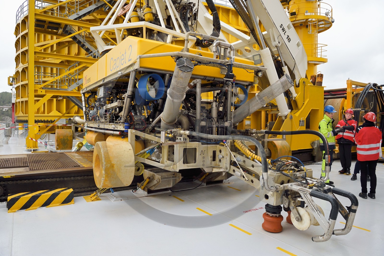 Norvège, comté d'Ostfold, Halden, navire cablier Nexans Aurora, le ROV (Remotely Operated Vehicle) robot sous-marin Capjet 2 permet de mettre en place des solutions complètes pour la protection des cables comme le creusement de tranchées