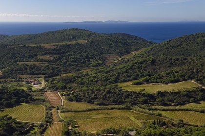 France, Var (83), Presqu'Ile de Saint-Tropez, Ramatuelle, la campagne vers la Bastide Blanche (vue aérienne)