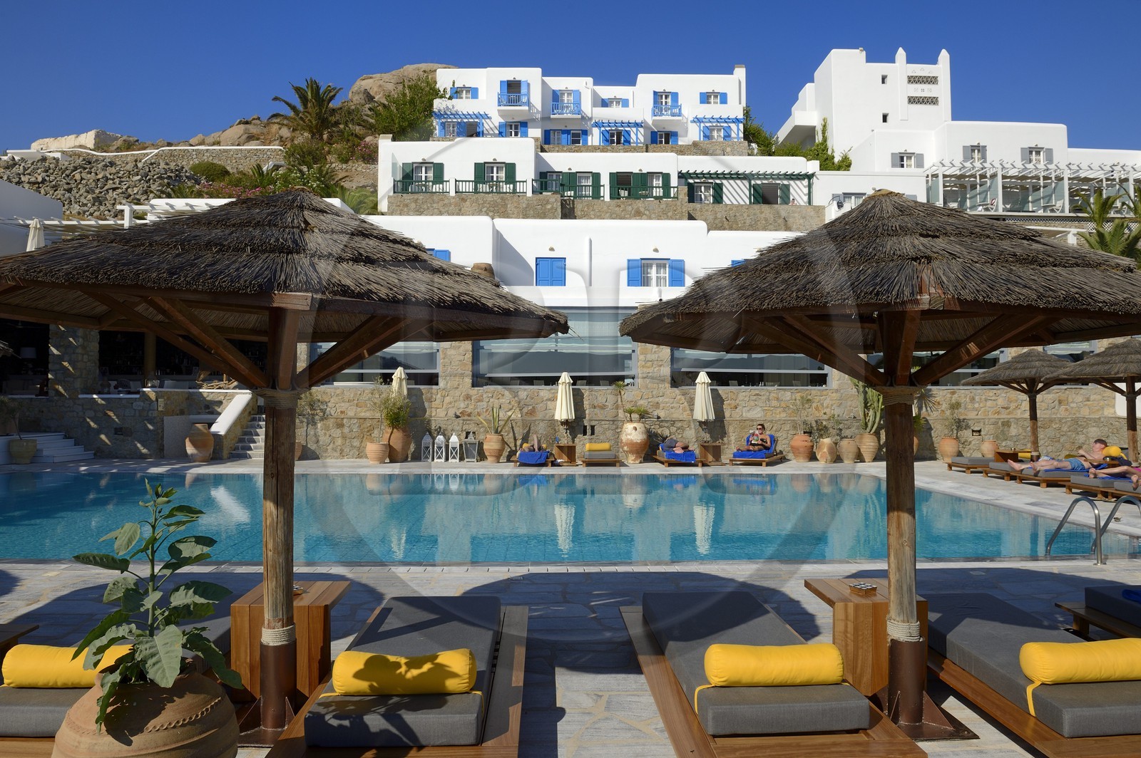 Grèce, Les Cyclades, mer Égée, île de Mykonos, village de Platis Gialos, l'hôtel Relais & Châteaux Myconian Ambassador Thalasso Spa