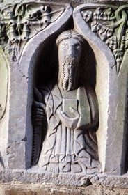Irlande, comté de Kilkenny, bas relief sur une tombe de l'abbaye de Jerpoint
