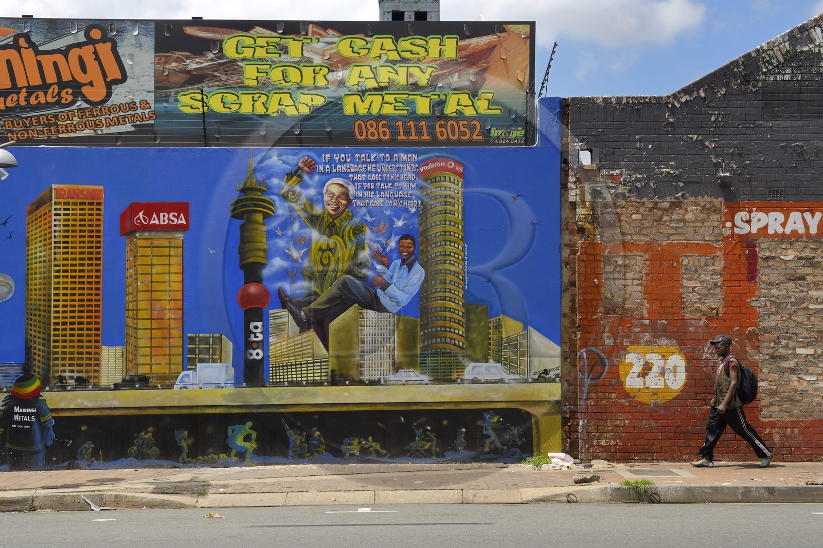 Afrique du Sud, province de Gauteng, Johannesburg, CBD (Central Business District), quartier de Maboneng, peintures murales sur Main street
