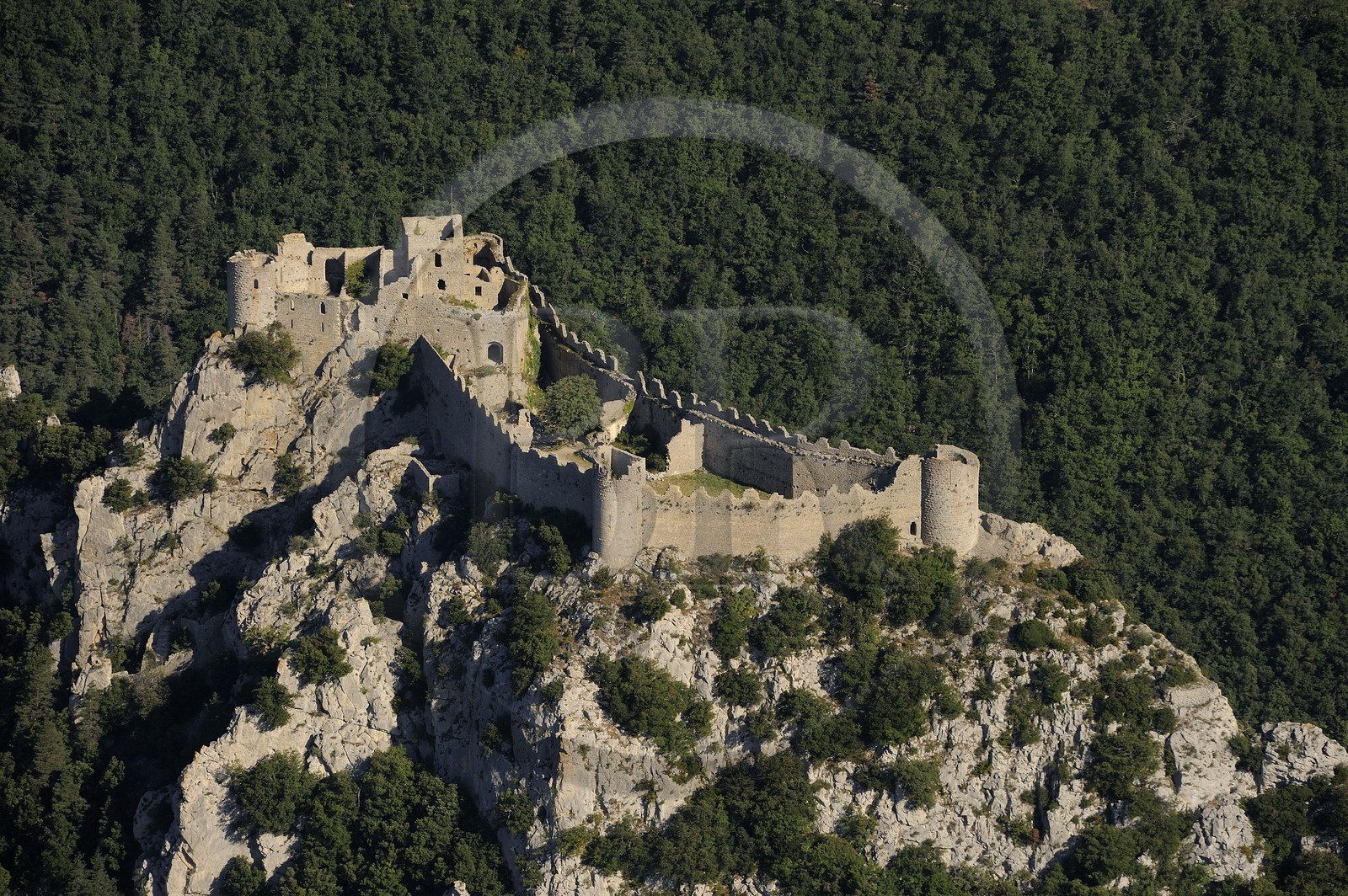 France, Aude (11), château cathare de Puilaurens (vue aérienne)