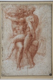 France, Pyrénées-Atlantiques (64), Pays-Basque, Bayonne, musée Bonnat-Helleu, musée des Beaux-Arts, dessin sanguine de Michel-Ange étude pour le groupe Adam et Eve de la chapelle Sixtine