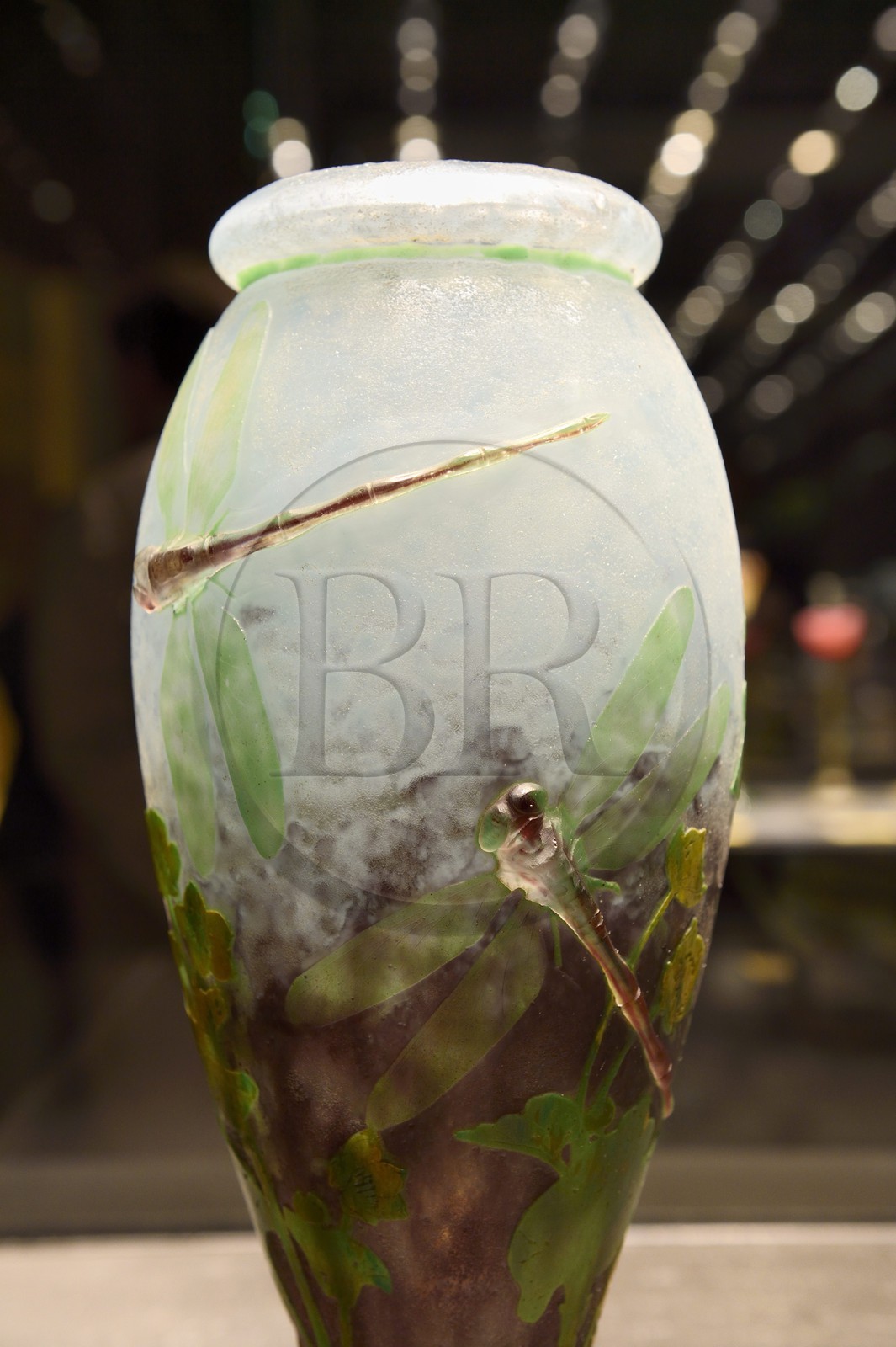 France, Meurthe-et-Moselle (54), Nancy, place Stanislas, musée des Beaux Arts, salle de la collection Daum, vase aux libellules et renoncules (1904)