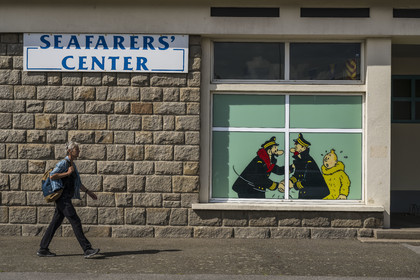 France, Loire-Atlantique (44), Saint-Nazaire, Seafarers' center, accueil des marins en escale avec une reproduction d'un dessin de Hergé