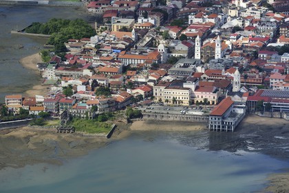 Panama, Panama City, district historique classé Patrimoine Mondial de l'UNESCO, quartier de Casco Antiguo (Viejo) (vue aérienne)