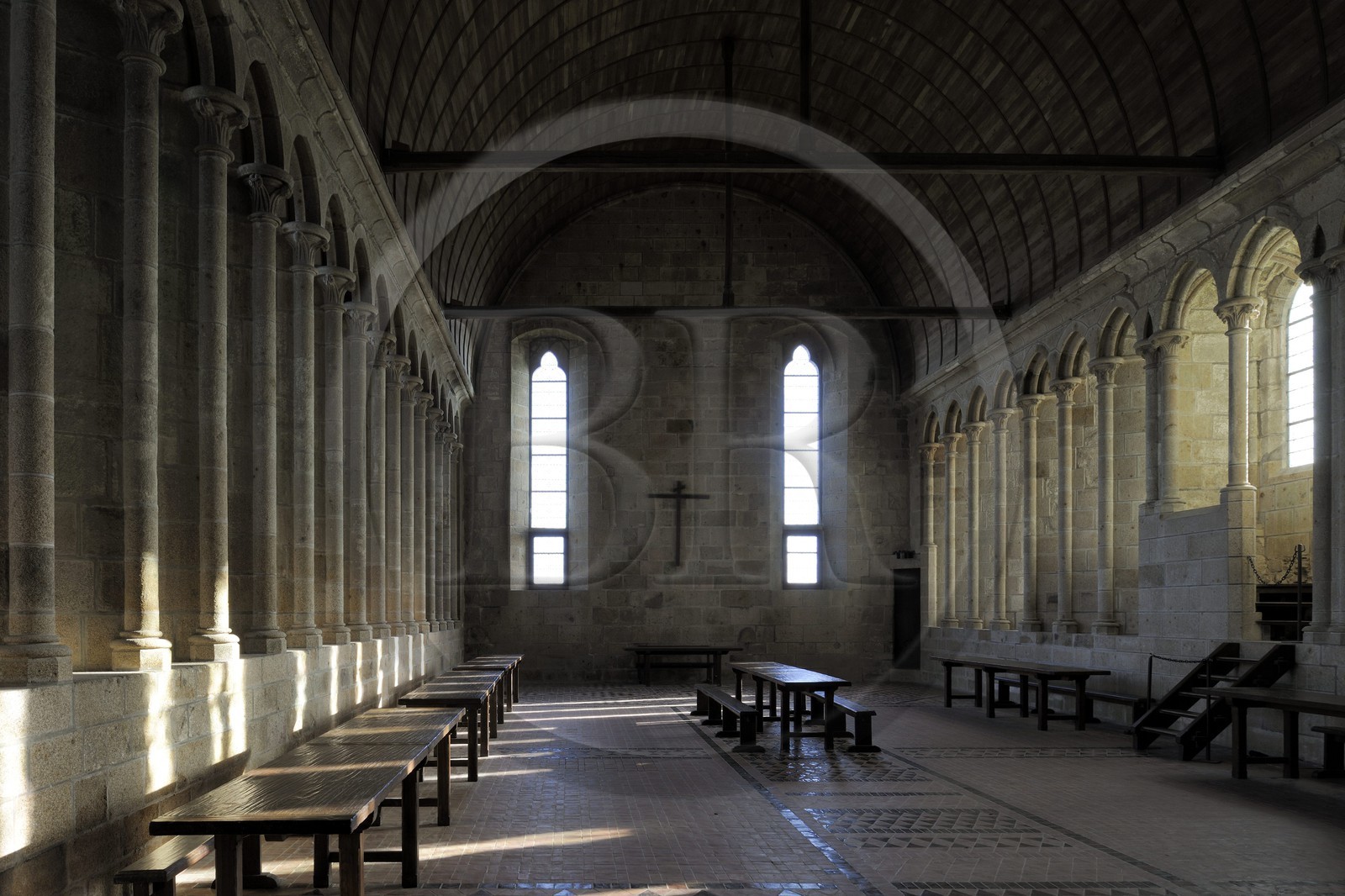 France, Manche (50), l'abbaye du Mont-Saint-Michel, classé Patrimoine Mondial de l'UNESCO, la Merveille, le réfectoire des moines