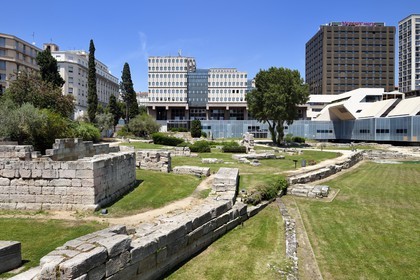 France, Bouches-du-Rhône (13), Marseille, quartier Belsunce, Centre Bourse, le musée d'histoire de Marseille, vestiges du port et du quai antique (vestiges grecs)