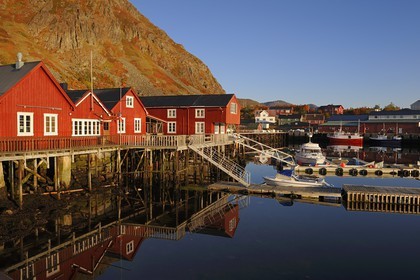 Norvège, Nordland, Iles Lofoten, port de pêche de Ballstad dans l'île de Vestvagoy