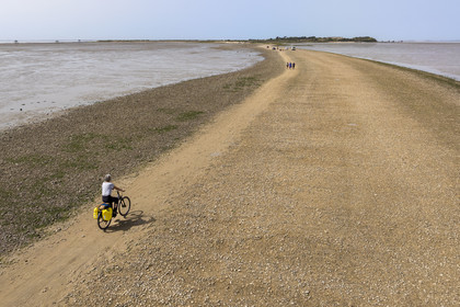 France, Charente-Maritime (17), Port-des-Barques, Port-des-Barques, le tombolo de la Passe aux Boeufs qui relie le continent à l'Ile Madame (vue aérienne)
