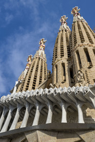 Espagne, Catalogne, Barcelone, quartier de l'Eixample, basilique de la Sagrada Familia de l'architecte du modernisme catalan Antoni Gaudi classée Patrimoine Mondial de l'UNESCO, la façade de la passion