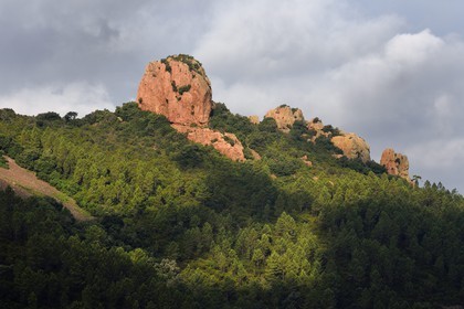 France, Var (83), Agay commune de Saint-Raphaël, massif de l'Estérel, rochers au Pic de l'Ours