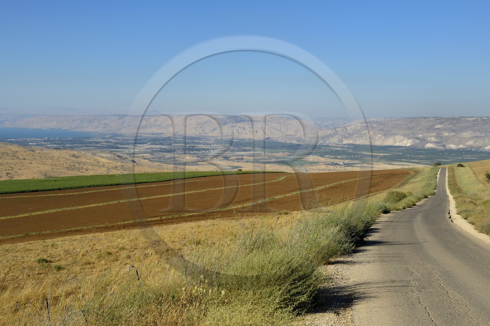 Israel, district Nord, Basse Galilée, la vallée du Jourdain et les montagne de Jordanie en arrière plan