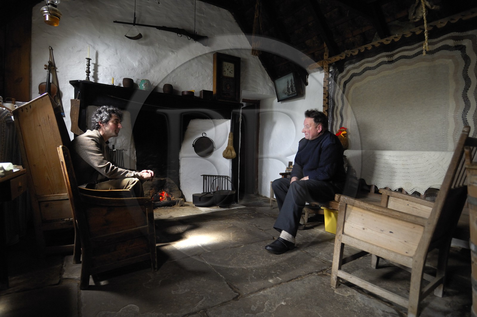 Royaume-Uni, Ecosse, les Shetland, Sud du Mainland, Croft house museum, petite ferme traditionnelle à toit de chaume