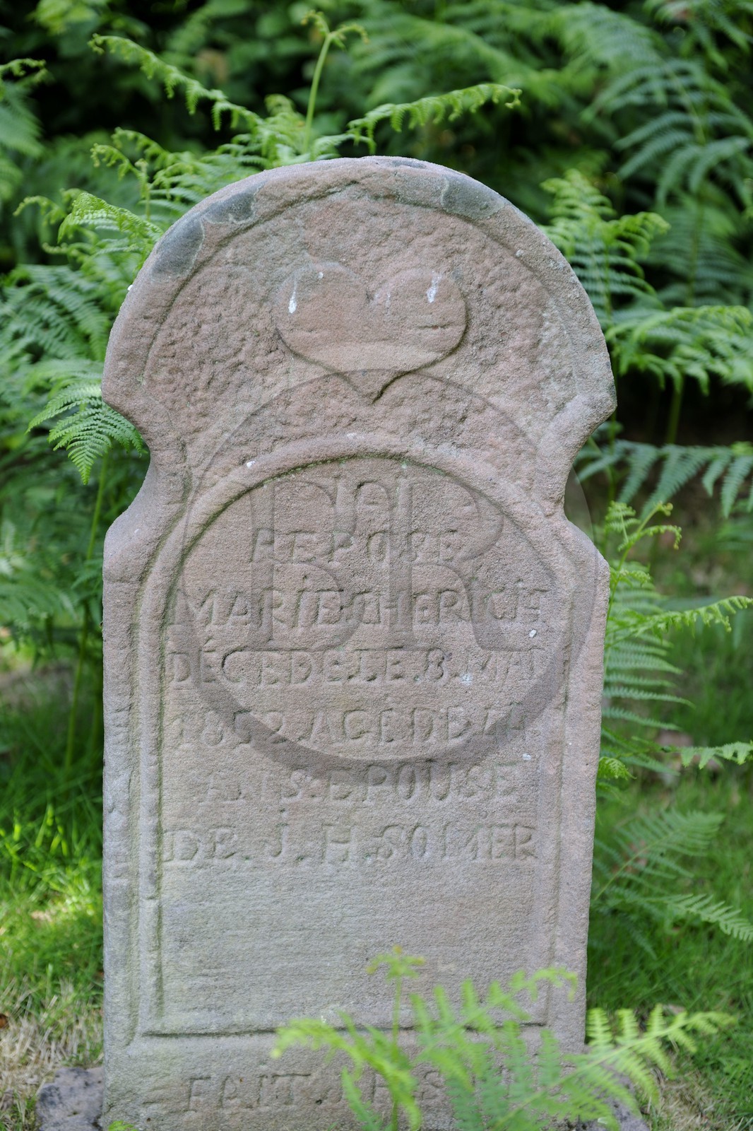 France, Bas-Rhin (67), région de Schirmeck, pierre tombale de l'ancienne communauté Mennonite de Salm