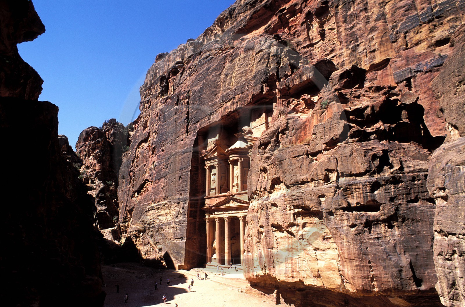 Jordanie, Petra, le Khazneh (le trésor) à la sortie du Sîq
