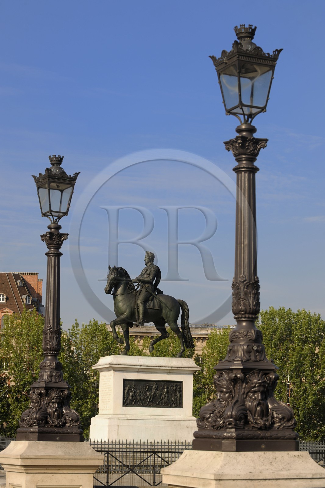 France, Paris (75), Ile de la Cité, la statue d'Henri IV sur le Pont Neuf