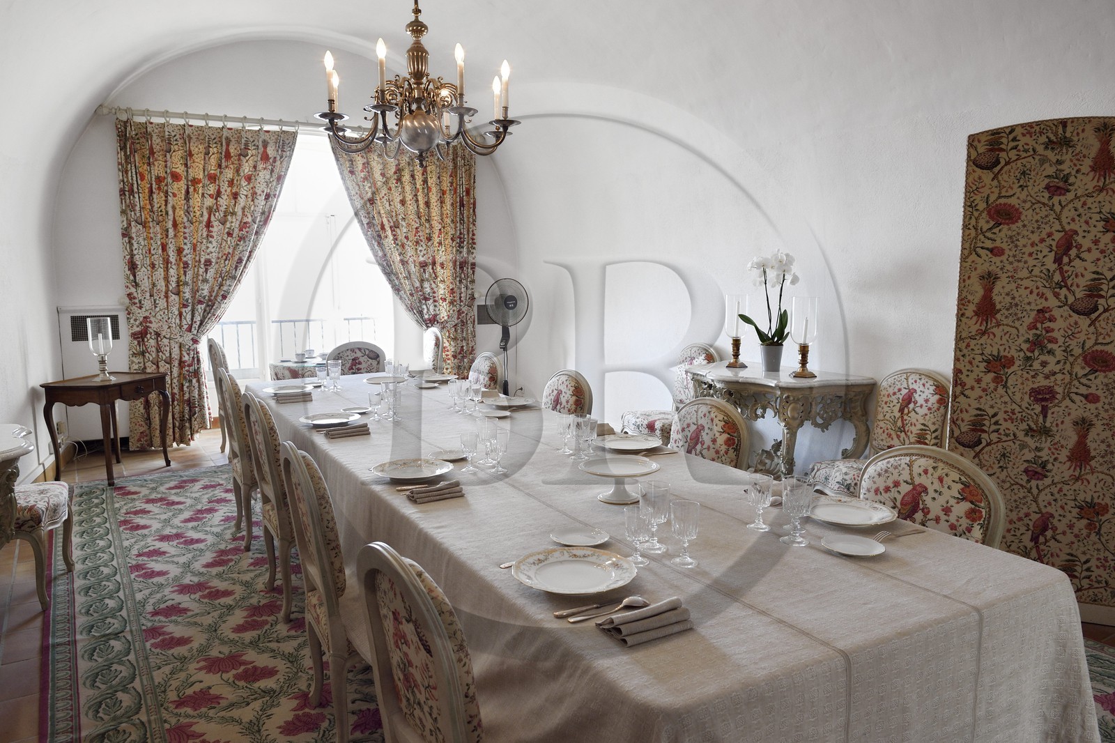 France, Var (83), Bormes les Mimosas, Fort de Brégançon, résidence officielle du président de la République, salle à manger d'apparat