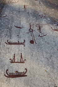 Suède, comté de Bohuslän, Tanum Vitlycke, site classé Patrimoine Mondial de l'UNESCO, gravures rupestres