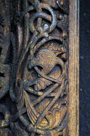 Norvège, comté de Sogn Og Fjordane, Vik, église en bois debout ou stavkirke (1130) de Hopperstad aux motifs vikings de l’ère pré-chrétienne