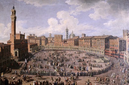 Italie, Toscane, Sienne, le Palio sur la Piazza del Campo (collection de peinture Monte dei Paschi)