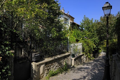 France, Paris (75), 20ème arr, La campagne à Paris du quartier Mouzaïa maisons avec jardins au coeur de la ville, villa Eugène Leblanc