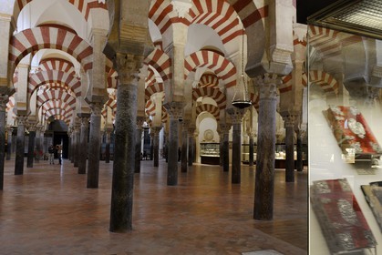 Espagne, Andalousie, Cordoue, centre historique classé Patrimoine Mondial de l'UNESCO, la Mezquita, mosquée-cathédrale, la forêt d'arcs et de colonnades illustre la monumentalité de l'Art omeyyade de Cordoue