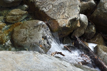 France, Haute-Corse (2B), Vivario, GR 20, étape entre le refuge de l'Onda et Vizzavona, foret de Vizzavona, les cascades des anglais, groupe de cascades dans la vallée de l'Agnone au pied du Monte d'Oro