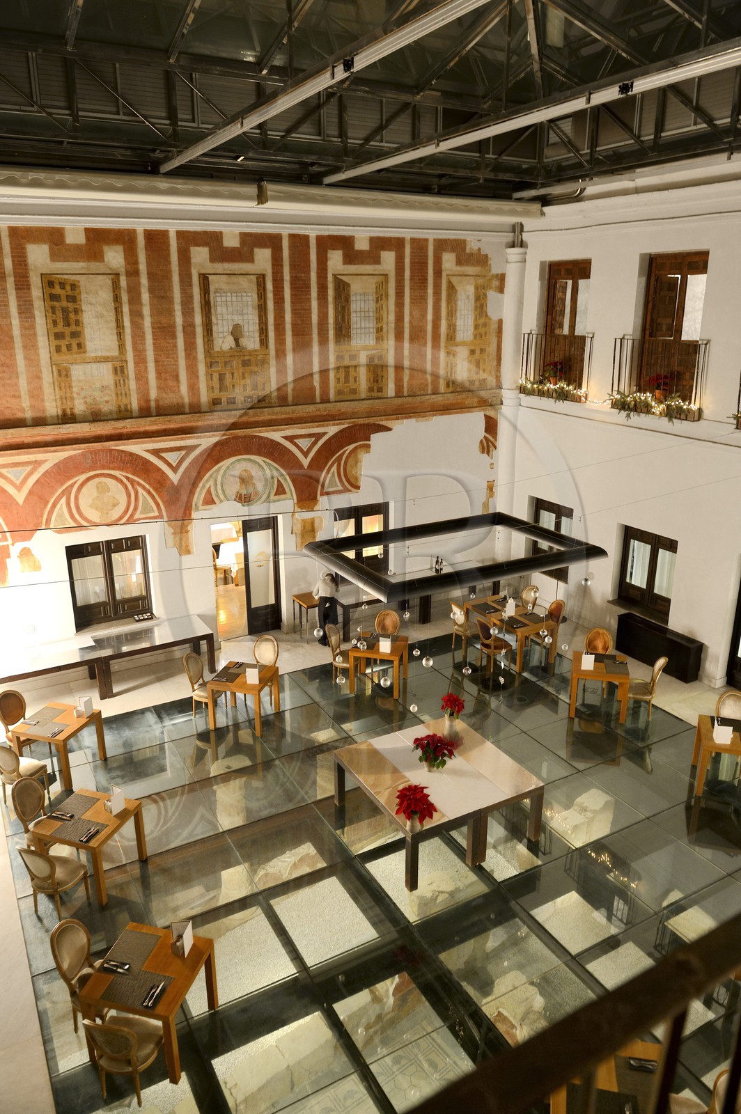 Espagne, Andalousie, Cordoue, hotel Hospes Palacio del Bailio, vestiges de l'ancienne maison romaine sous la salle de restaurant