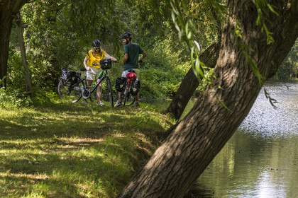 France, Deux-Sèvres (79), le Marais Poitevin, la Venise Verte, Le Vanneau-Irleau, randonnée à bicyclette le long des canaux