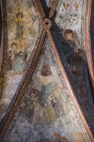 France, Bas-Rhin (67), Parc Naturel régional des Vosges du Nord, La Petite Pierre, l'église simultanée Notre-Dame alternant entre le culte catholique et protestant, fresques peintes au XVème siècle illustrant les mystères du christianisme, l'Ascension du Christ