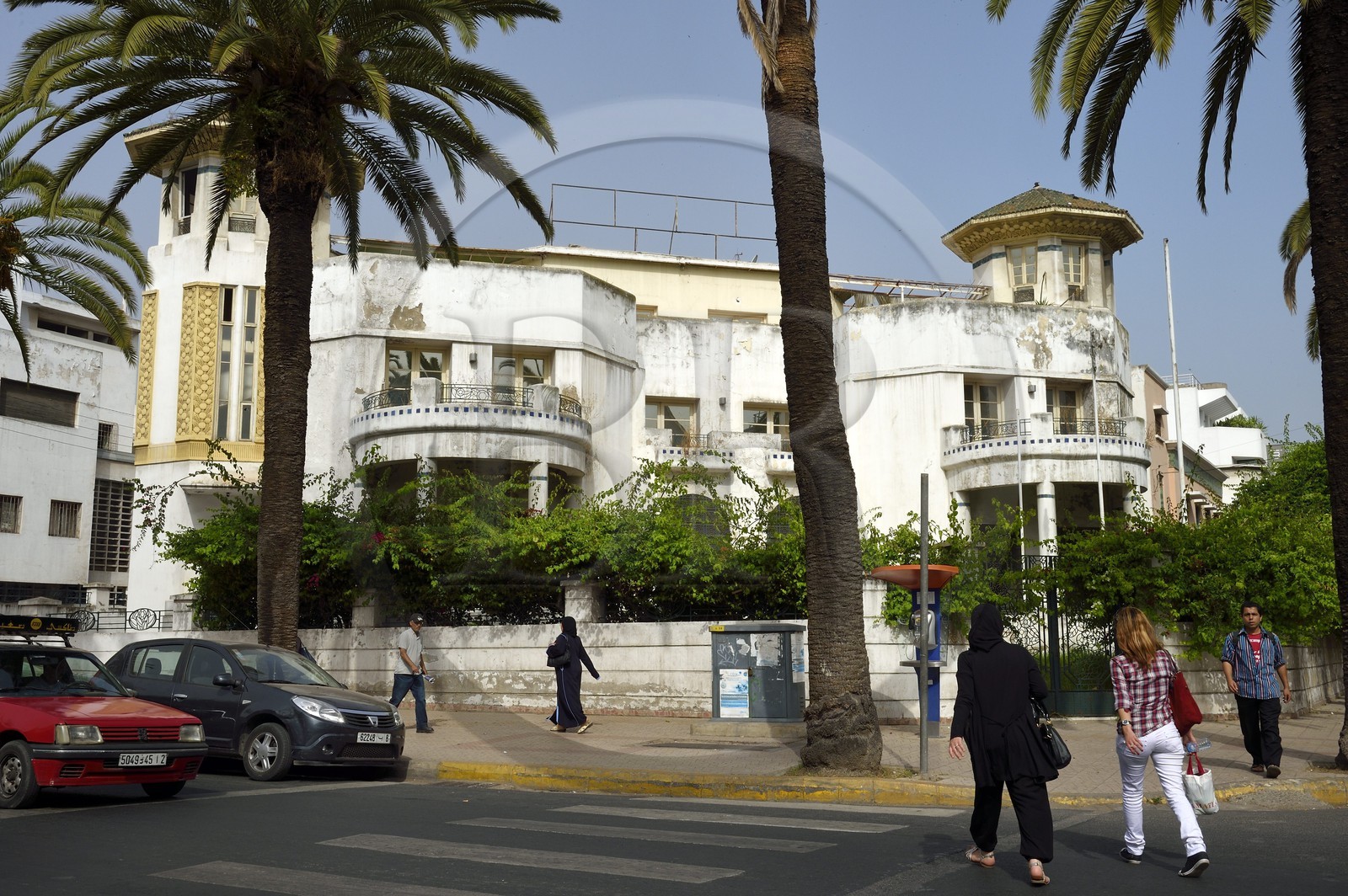 Maroc, Casablanca, villa dite des Tourelles à l'angle de la rue d'Alger et du boulevard Rachidi, architecte Marius Boyer (1930)