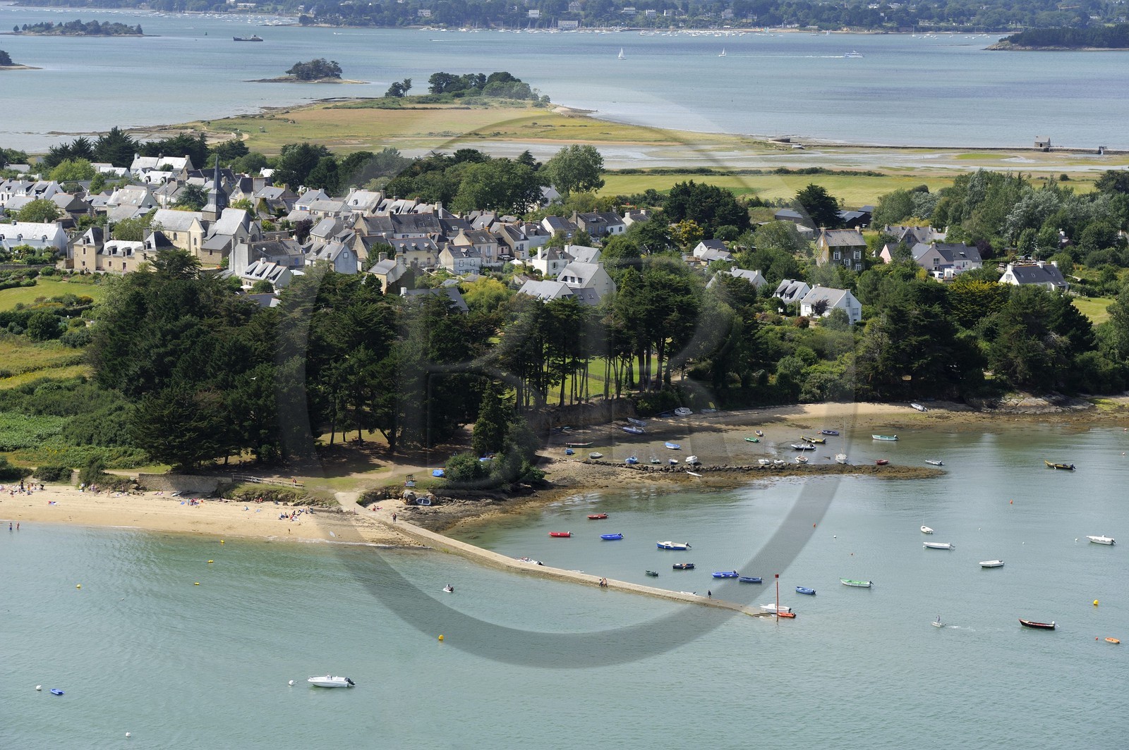 France, Morbihan (56), Golfe du Morbihan, Ile d'Artz, Le Bourg (vue aérienne)