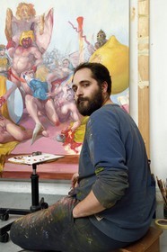 France, Paris (75), quartier de Saint-Germain-des-Prés, Ecole nationale supérieure des Beaux-Arts, batiment Chimay dans l'ancien Hotel de Chimay, l'étudiant en 5ème année Enzo Certa dans l'atelier Tim Eitel