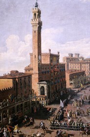 Italie, Toscane, Sienne, le Palio sur la Piazza del Campo (collection de peinture Monte dei Paschi)