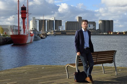 France, Seine-Maritime (76), Le Havre, quartier des docks, le bateau phare (bateaux-feux) dans le bassin de l’Eure, Gilda Gautier directeur du port de plaisance et délégué général de la Transat Jacques Vabre
