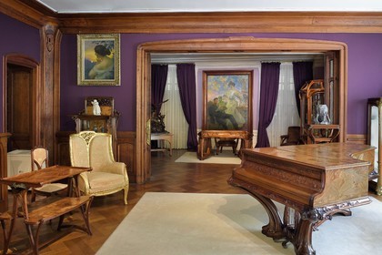 France, Meurthe-et-Moselle (54), Nancy, musée de l'Ecole de Nancy dans l'ancienne propriété d'Eugène Corbin, piano à queue de Louis Majorelle