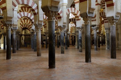 Espagne, Andalousie, Cordoue, centre historique classé Patrimoine Mondial de l'UNESCO, la Mezquita, mosquée-cathédrale, la forêt d'arcs et de colonnades illustre la monumentalité de l'Art omeyyade de Cordoue